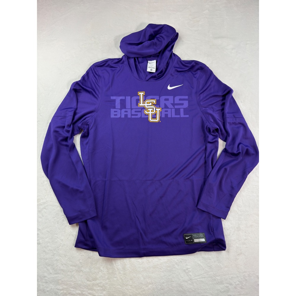 Nike LSU Tigers Baseball Dri-FIT Hoodie Mens Large Purple Long Sleeve Shirt